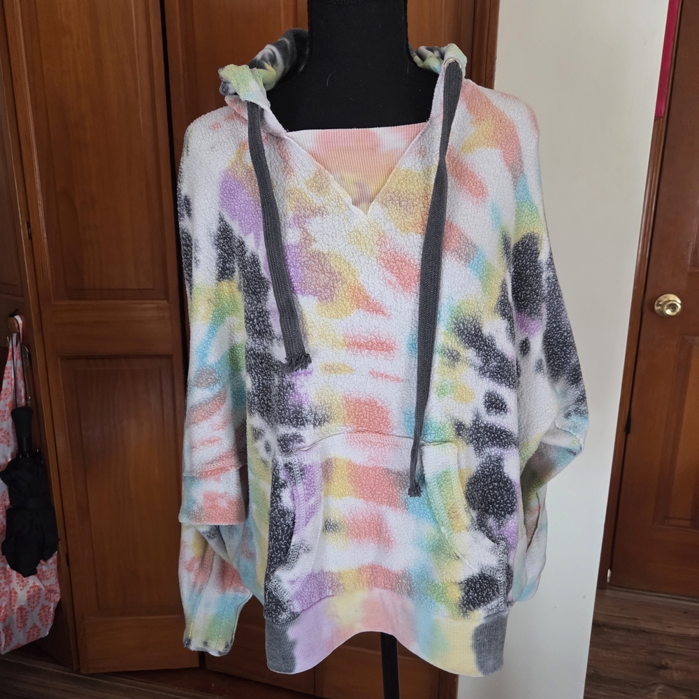 Daydreamer Pastel Multicolor Tie-Dye Hoodie with Charcoal Drawstrings